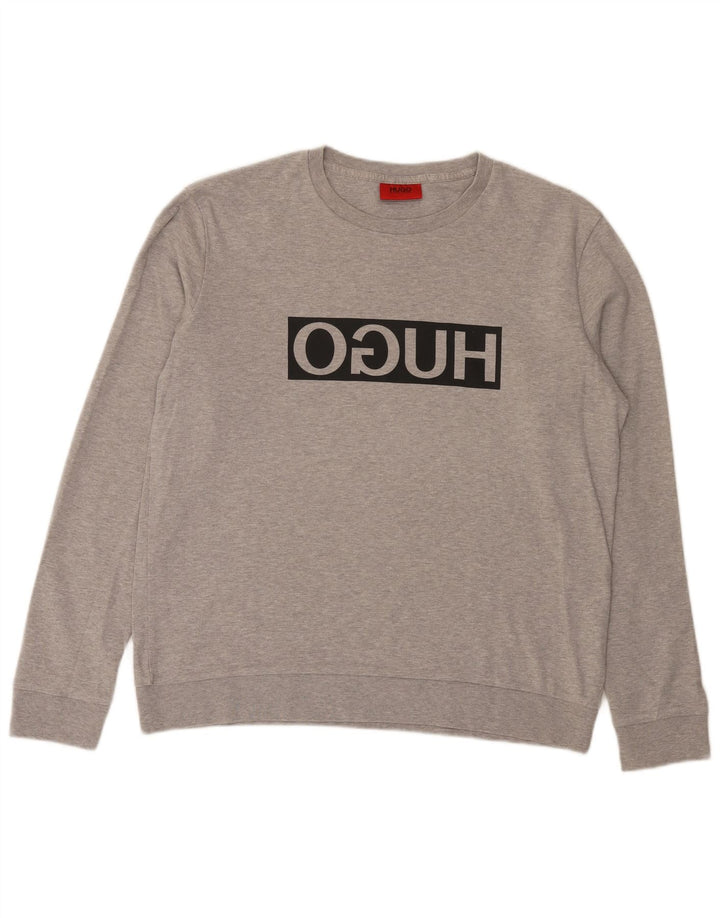 Hugo Boss Mens Graphic Sweatshirt Jumper Large Grey Cotton
