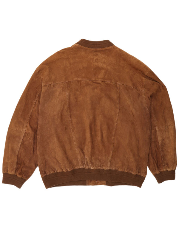 Authentic Mens Suede Bomber Jacket UK 44 2XL Brown Leather