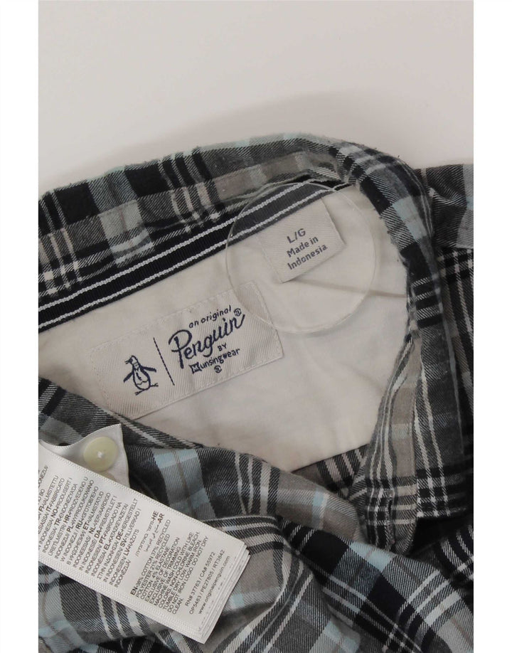 Penguin Mens Flannel Shirt Large Blue Check Cotton