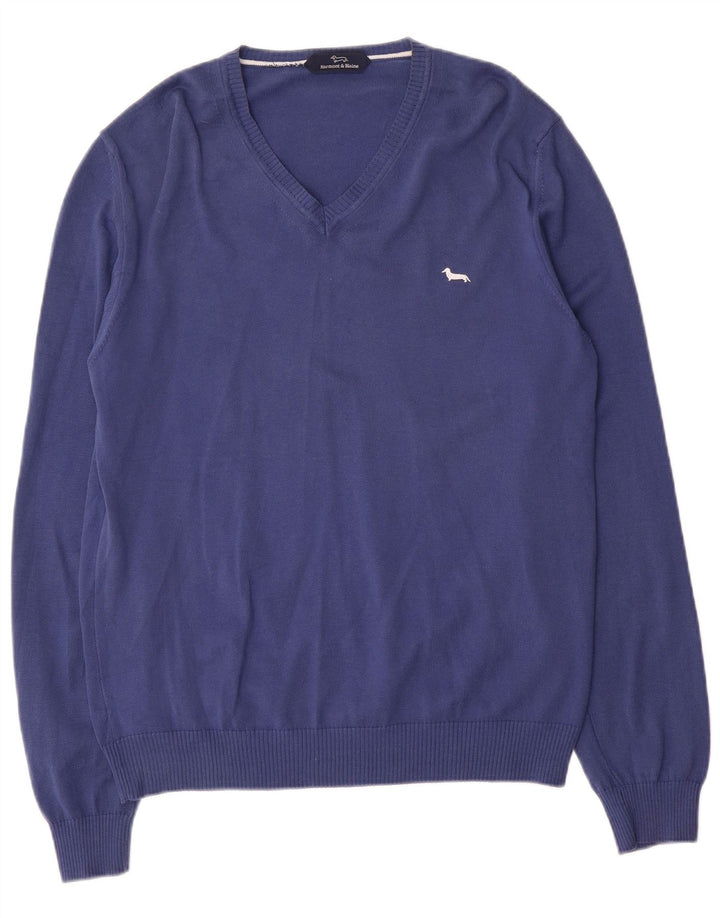 Harmont & Blaine Mens V-Neck Jumper Sweater Large Blue