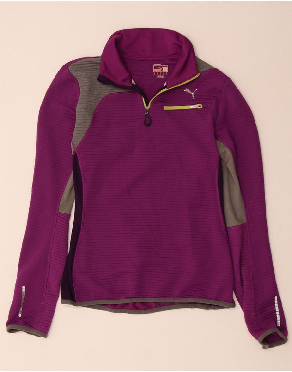 PUMA Womens Zip Neck Pullover Tracksuit Top UK 10 Small Purple Colourblock