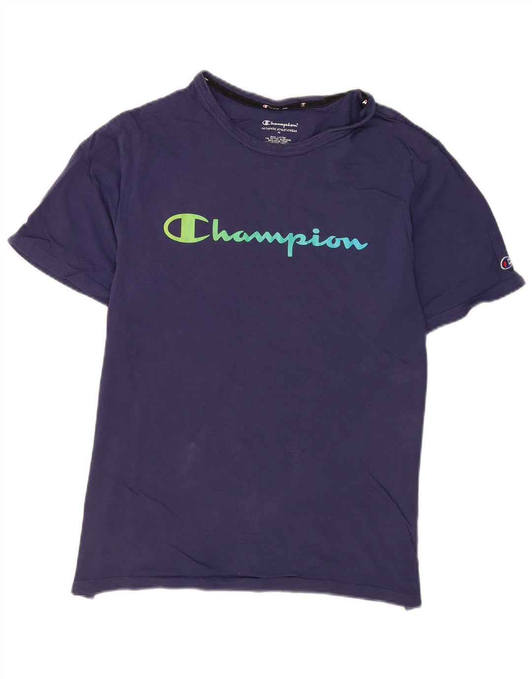 Champion Mens Graphic T-Shirt Top Medium Navy Blue Cotton