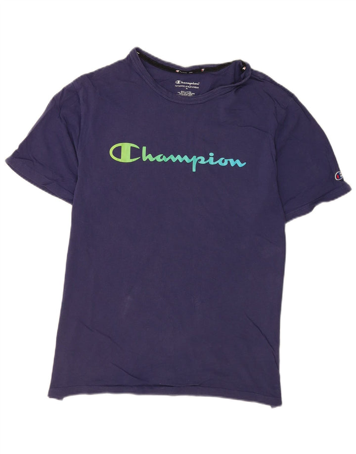 Champion Mens Graphic T-Shirt Top Medium Navy Blue Cotton