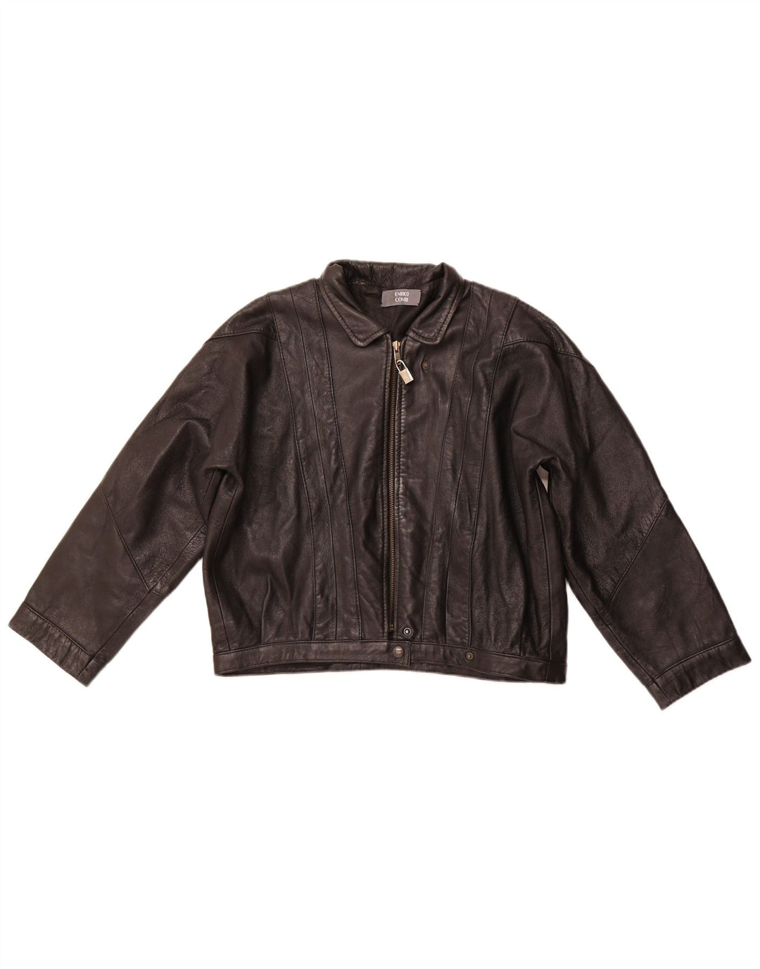 ENRICO COVERI Womens Oversized Leather Jacket UK 10 Small Black Leather