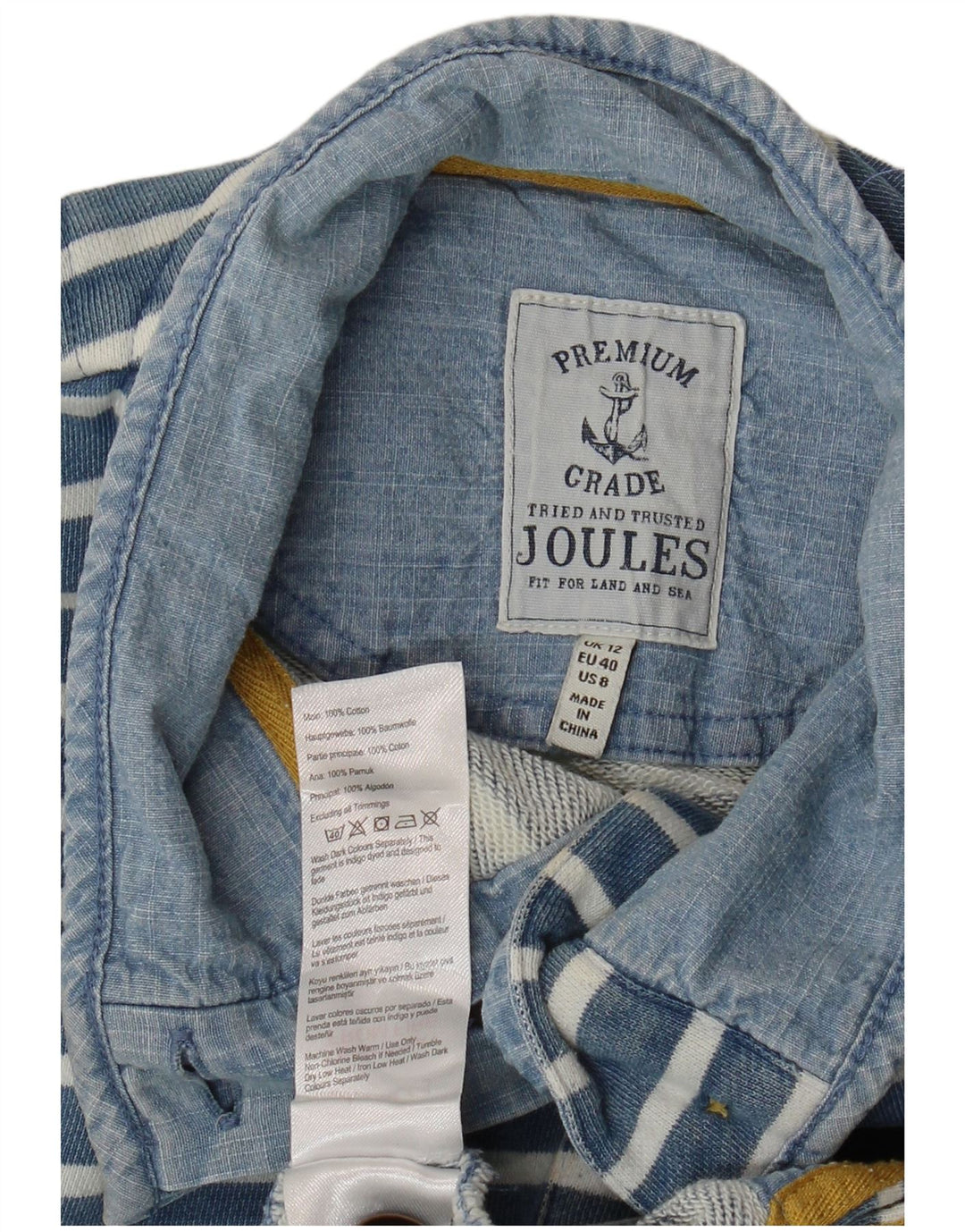 JOULES Womens Button Neck Sweatshirt Jumper UK 12 Medium  Blue Striped