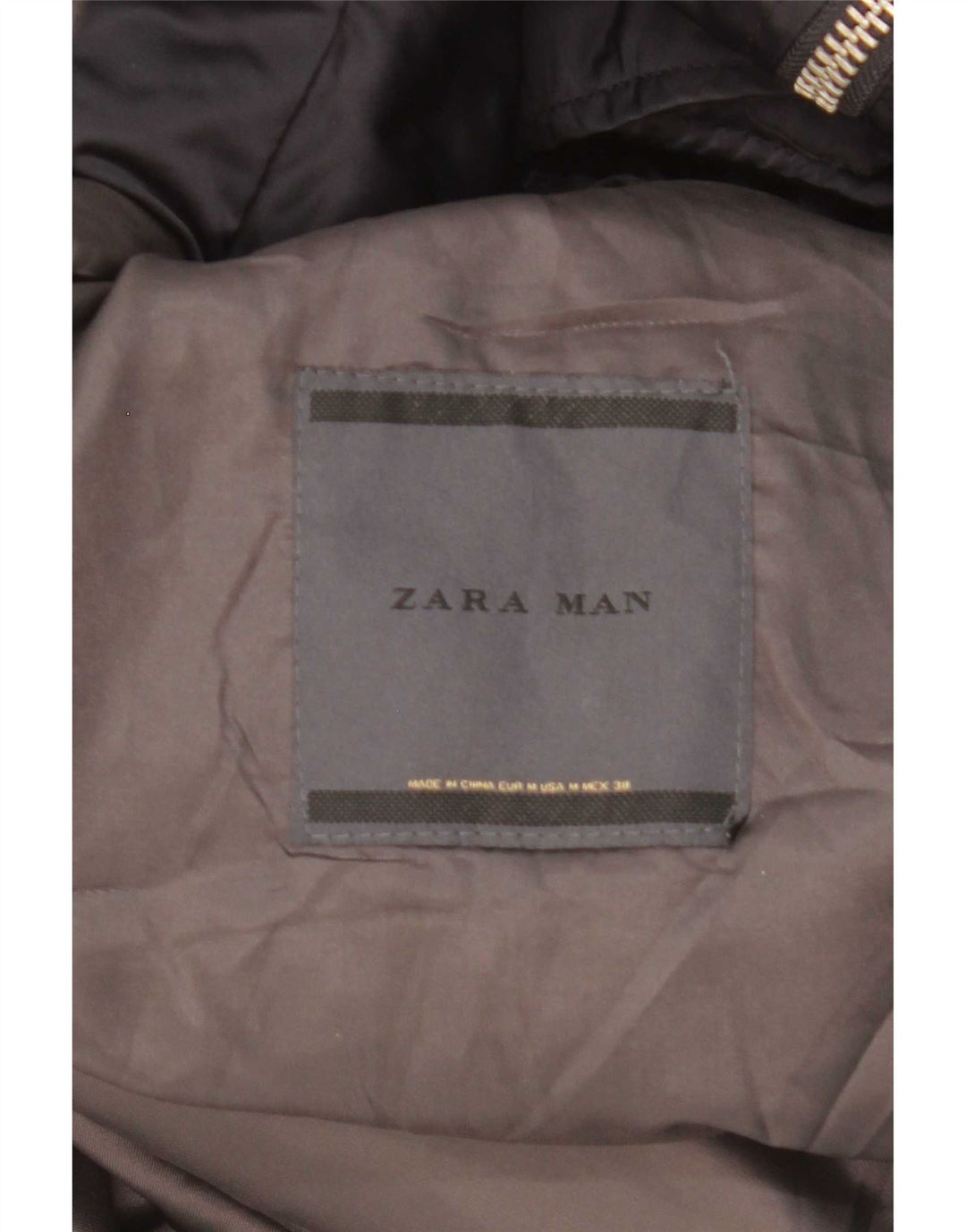 Zara Mens Hooded Padded Coat UK 38 Medium Navy Blue Polyester