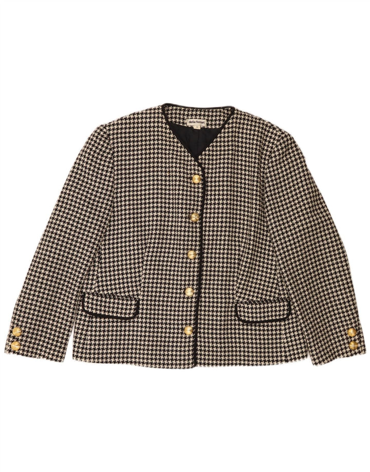 Delia Ferrari Womens 5 Button Blazer Jacket IT 51 XL Black Houndstooth Wool