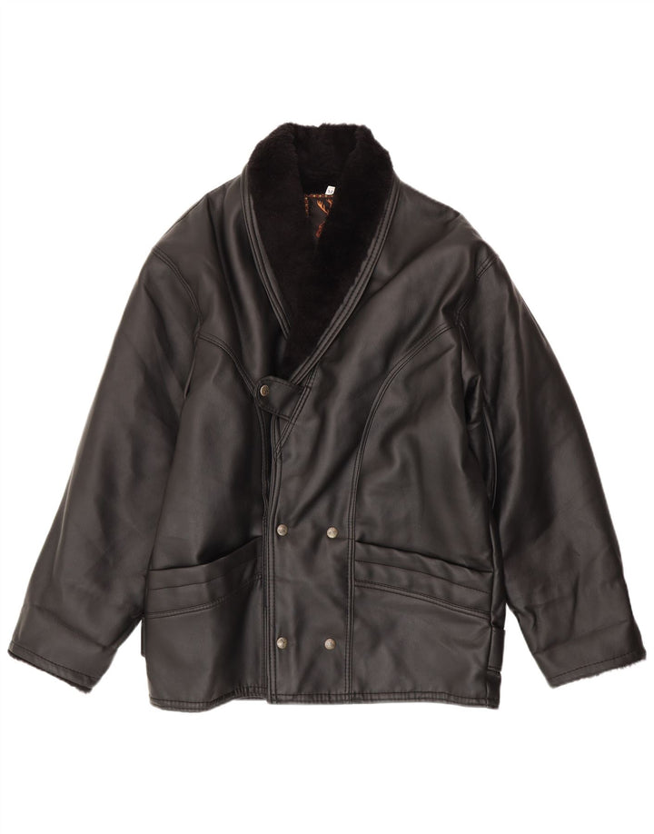 Vintage Mens Shearling Jacket IT 52 XL Black Shearling