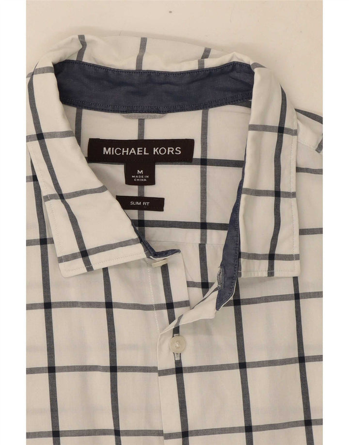 Michael Kors Mens Slim Fit Shirt Medium White Check