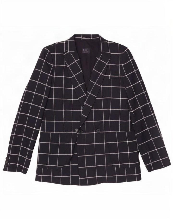 Marks & Spencer Womens Blazer Jacket UK 12 Medium Navy Blue Check