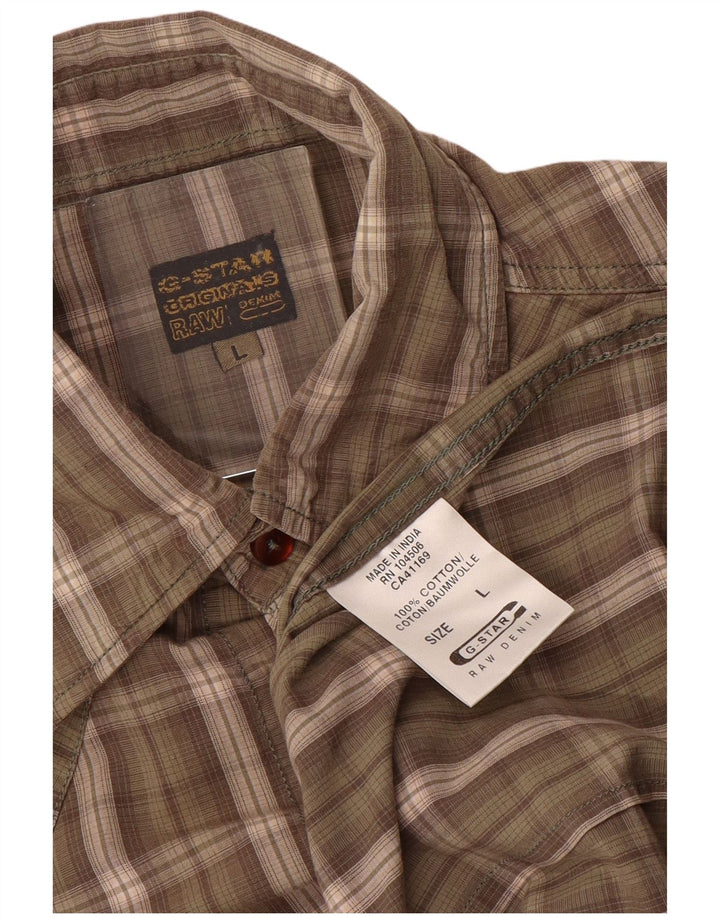 G-STAR Mens Shirt Large Brown Check Cotton