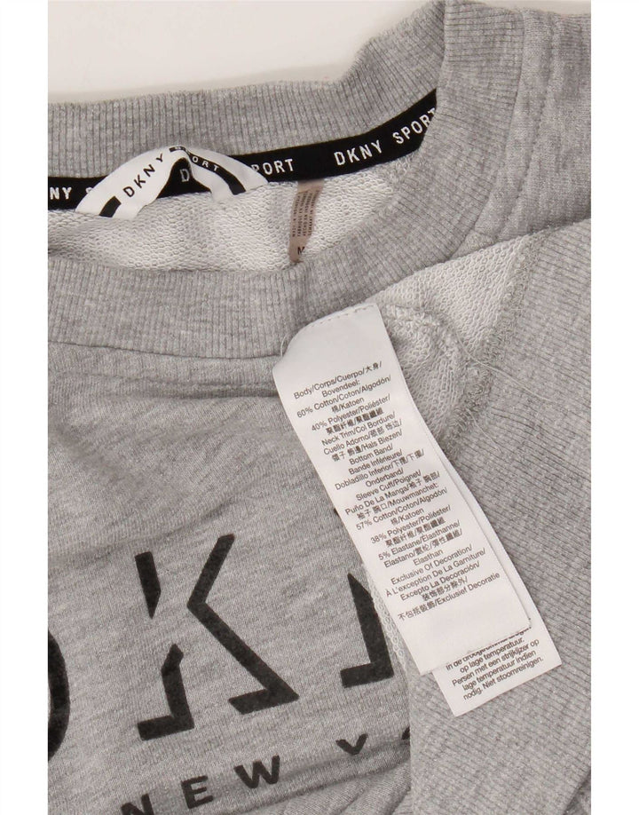 Dkny Womens Graphic Sweatshirt Jumper UK 14 Medium Grey Cotton