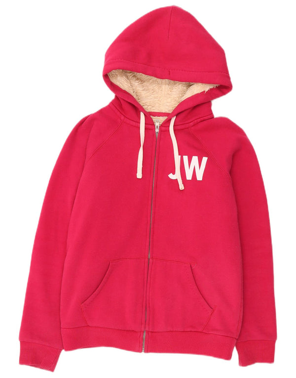 Jack Wills Womens Graphic Oversized Zip Hoodie Sweater UK 10 Small Pink