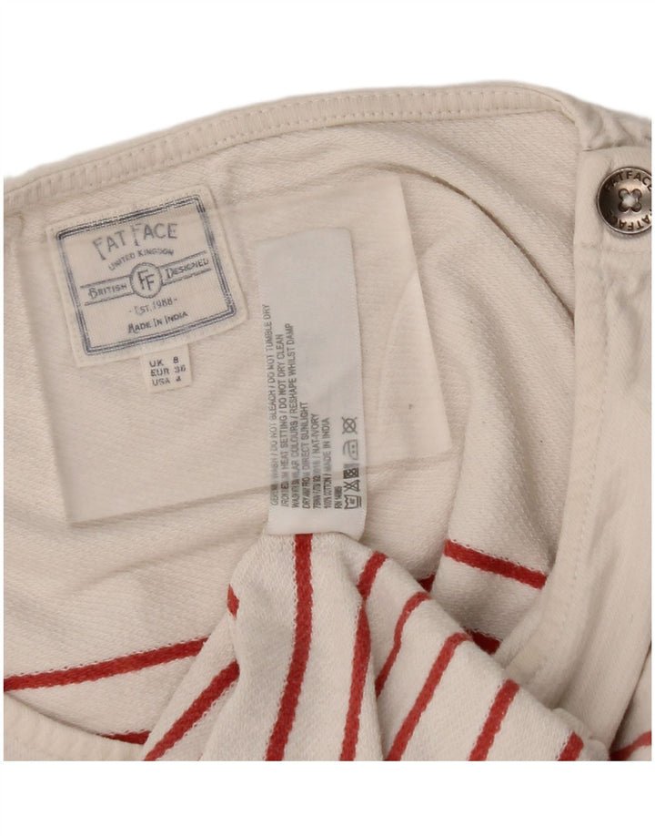 FAT FACE Womens Top Long Sleeve UK 8 Small Off White Striped Cotton