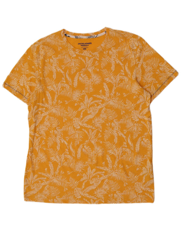 Jack & Jones Mens Slim Fit T-Shirt Top XL Yellow Floral Cotton