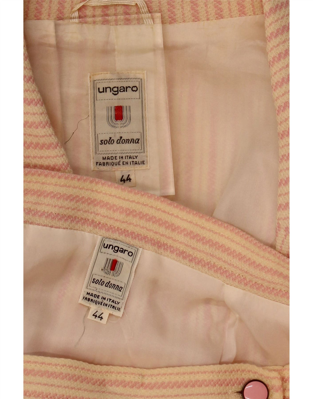 UNGARO Womens 2 Piece Skirt Set IT 44 Medium W32  Beige Striped Vintage Ungaro and Second-Hand Ungaro from Messina Hembry 