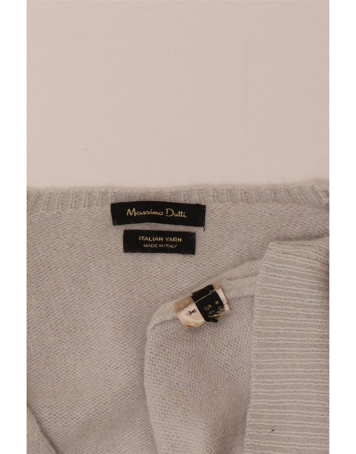 Massimo Dutti Womens V-Neck Jumper Sweater UK 12 Medium Grey