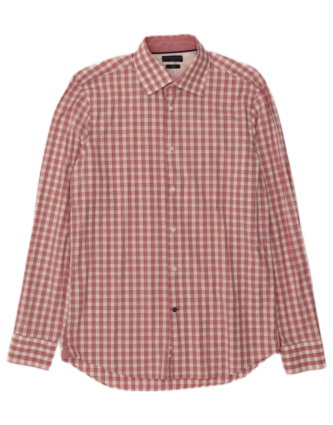 TOMMY HILFIGER Mens Fitted Shirt Size 40 15 3/4 Medium Pink Check Vintage Tommy Hilfiger and Second-Hand Tommy Hilfiger from Messina Hembry 
