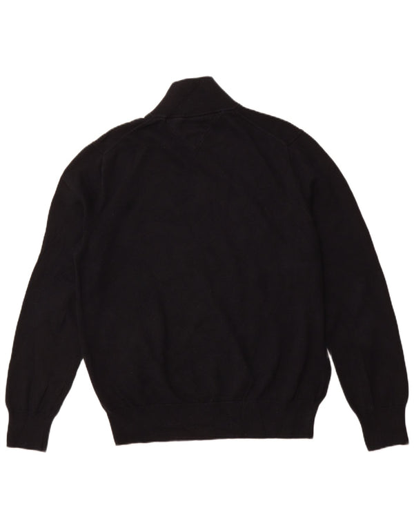 TOMMY HILFIGER Mens Zip Neck Jumper Sweater Large Black Cotton