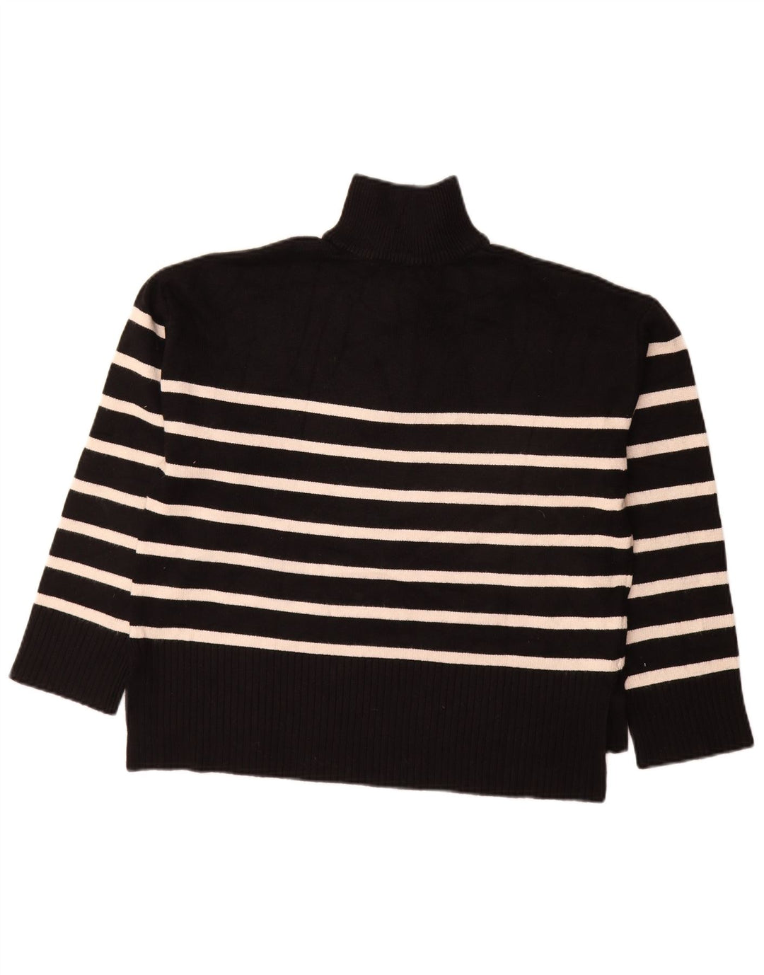 Zara Womens Zip Neck Jumper Sweater UK 10 Small Black Striped Viscose