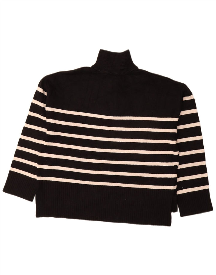 Zara Womens Zip Neck Jumper Sweater UK 10 Small Black Striped Viscose