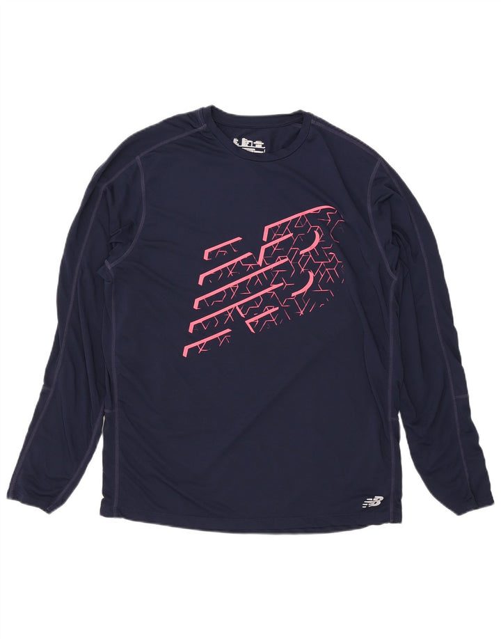 New Balance Mens Graphic Top Long Sleeve Large Navy Blue Polyester
