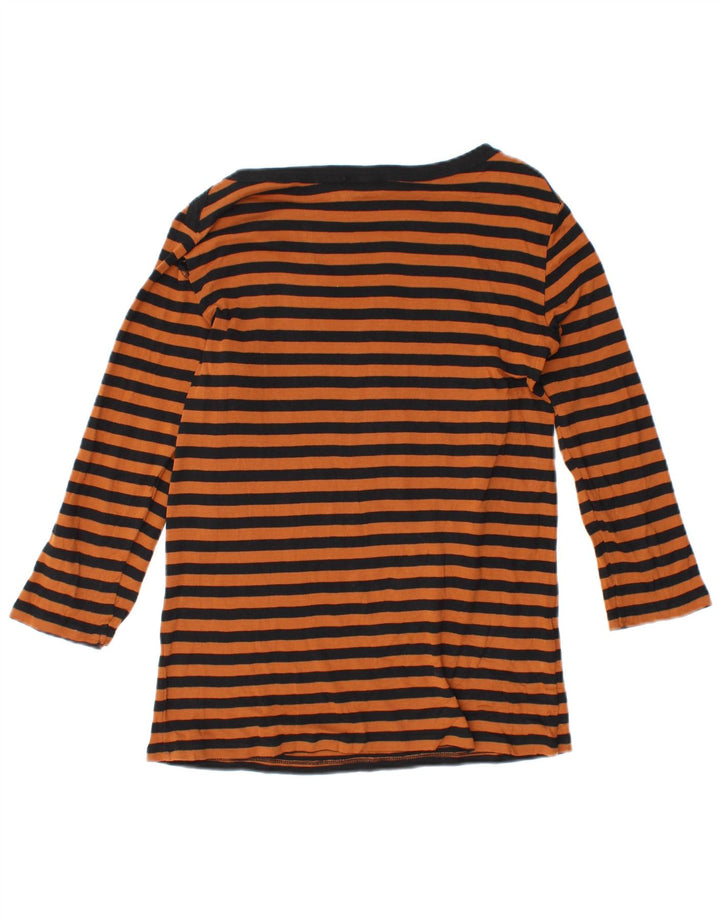 BENETTON Womens Top 3/4 Sleeve UK 12 Medium Orange Striped