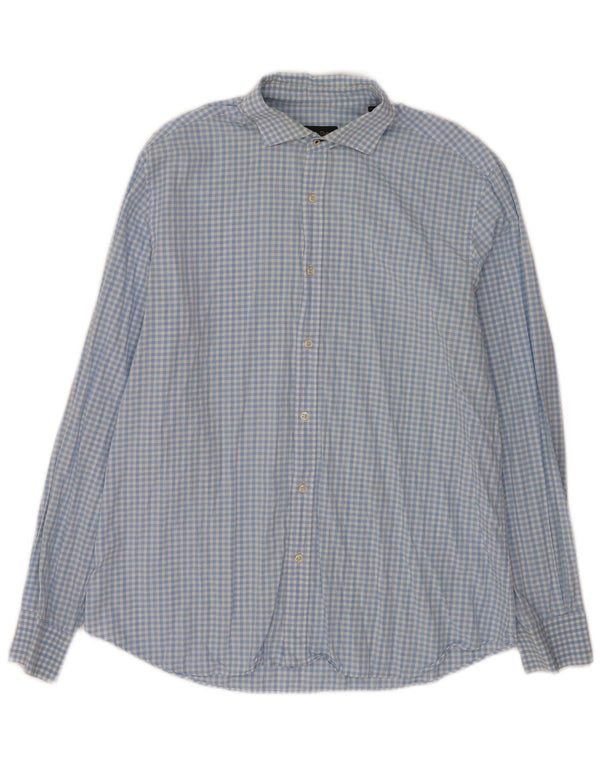 Massimo Dutti Mens Casual Fit Shirt XL Blue Gingham Cotton