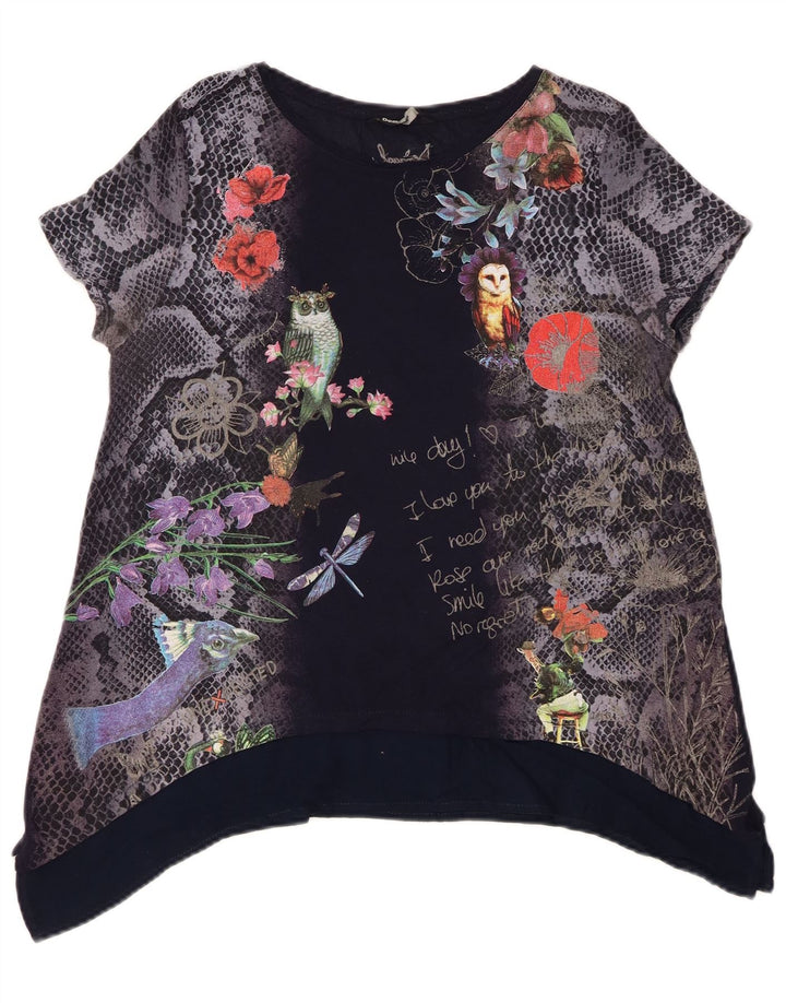 Desigual Womens Graphic Tunic Top UK 14 Medium Navy Blue Floral
