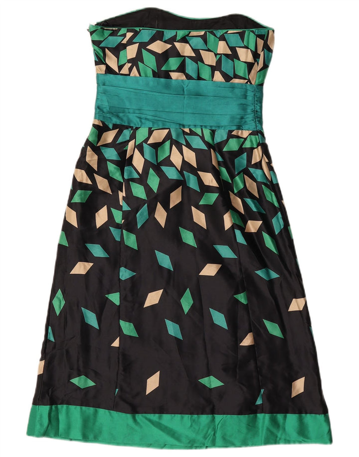 Monsoon Womens Strapless Dress UK 8 Small Black Geometric Silk