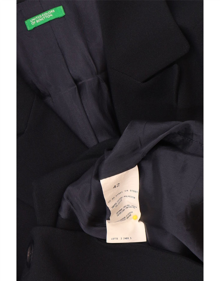 Benetton Womens 3 Button Blazer Jacket IT 42 Medium Navy Blue Polyester