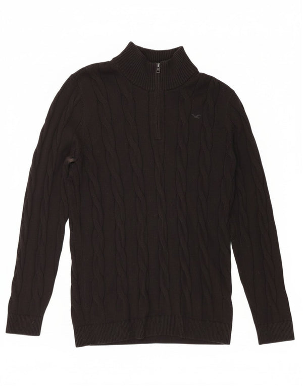 Hollister Mens Zip Neck Jumper Sweater Large Black Cotton