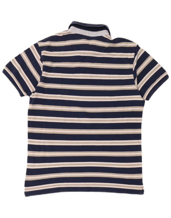 Brooksfield Mens Polo Shirt IT 52 Large Navy Blue Striped Cotton