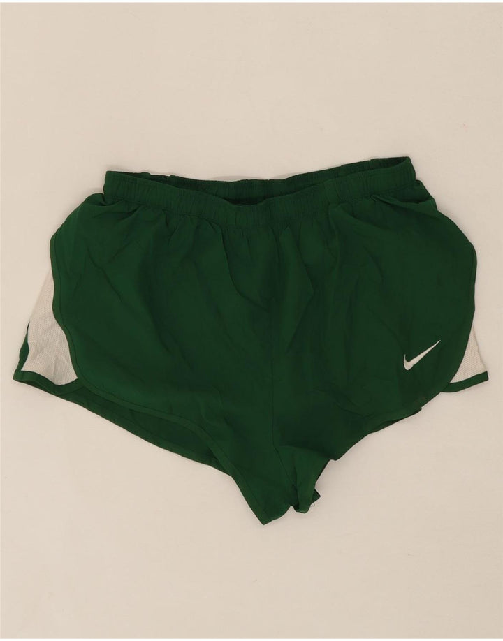 NIKE Womens Dri Fit Sport Shorts UK 14 Medium Green Colourblock Polyester Vintage Nike and Second-Hand Nike from Messina Hembry 