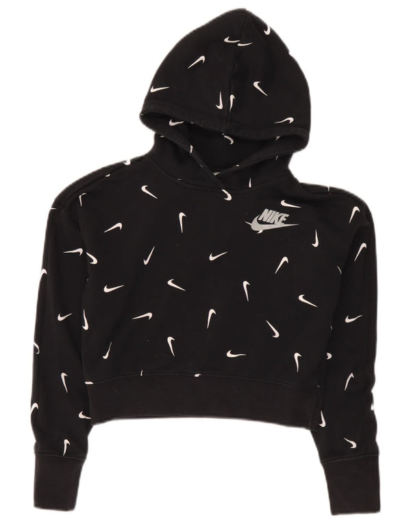 Nike Girls Crop Graphic Standard Fit Hoodie Jumper 12-13 Years Large Black