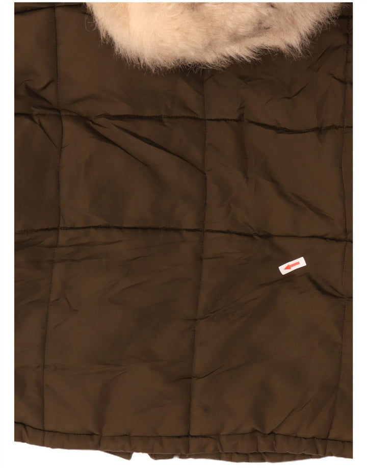 TOPSHOP Womens Oversized Crop Sherpa Padded Jacket UK 12 Medium Khaki