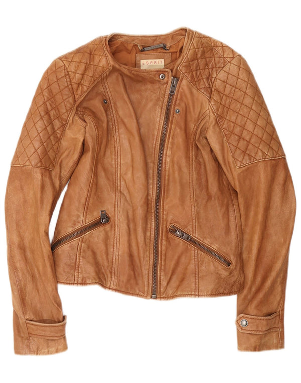 Esprit Womens Leather Jacket UK 10 Small Brown Leather