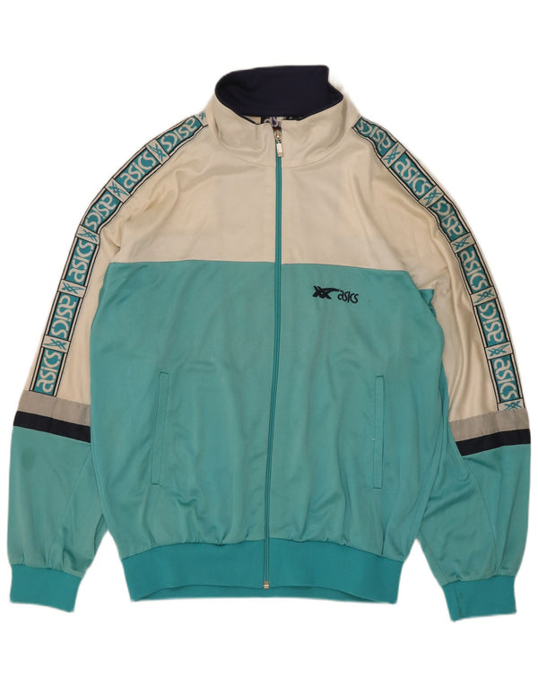 Asics Mens Graphic Tracksuit Top Jacket Large Turquoise Colourblock