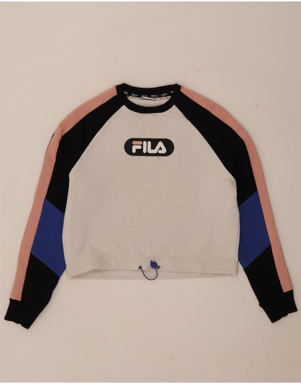 Fila Womens Oversized Crop Sweatshirt Jumper UK 10 Small White Colourblock