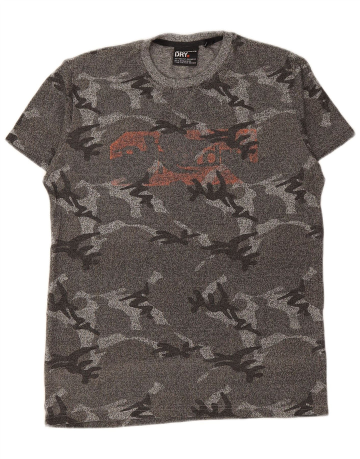 SUPERDRY Mens Graphic T-Shirt Top Small Grey Camouflage Cotton