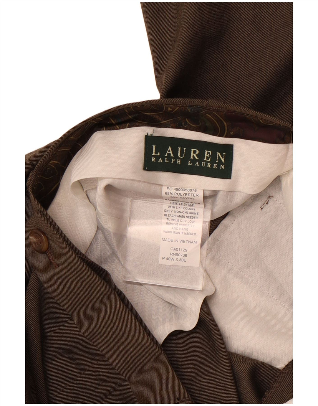 Ralph Lauren Mens Slim Suit Trousers W40 L30 Brown Polyester