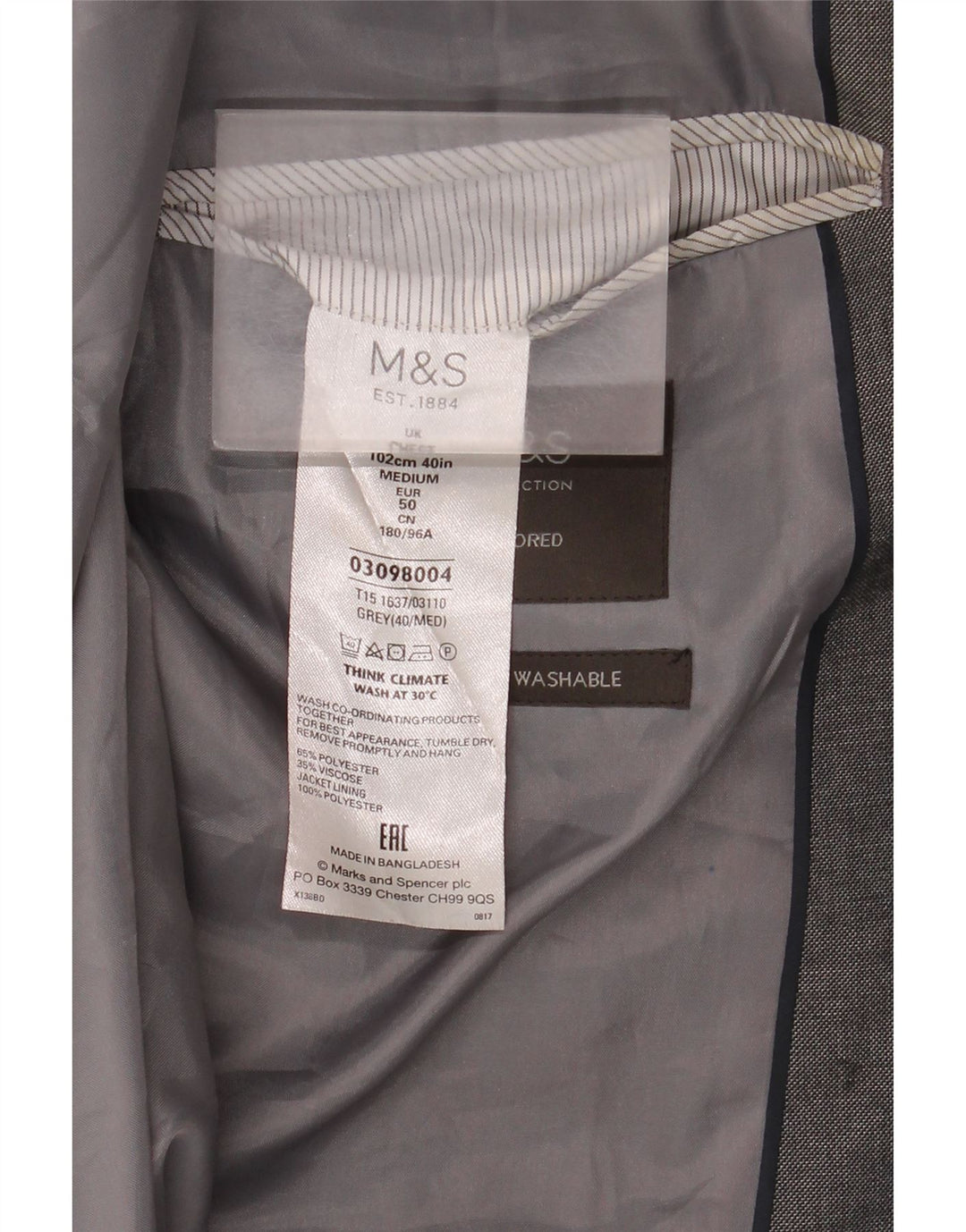 Marks & Spencer Mens Tailored 2 Button Blazer Jacket UK 40 Medium Grey