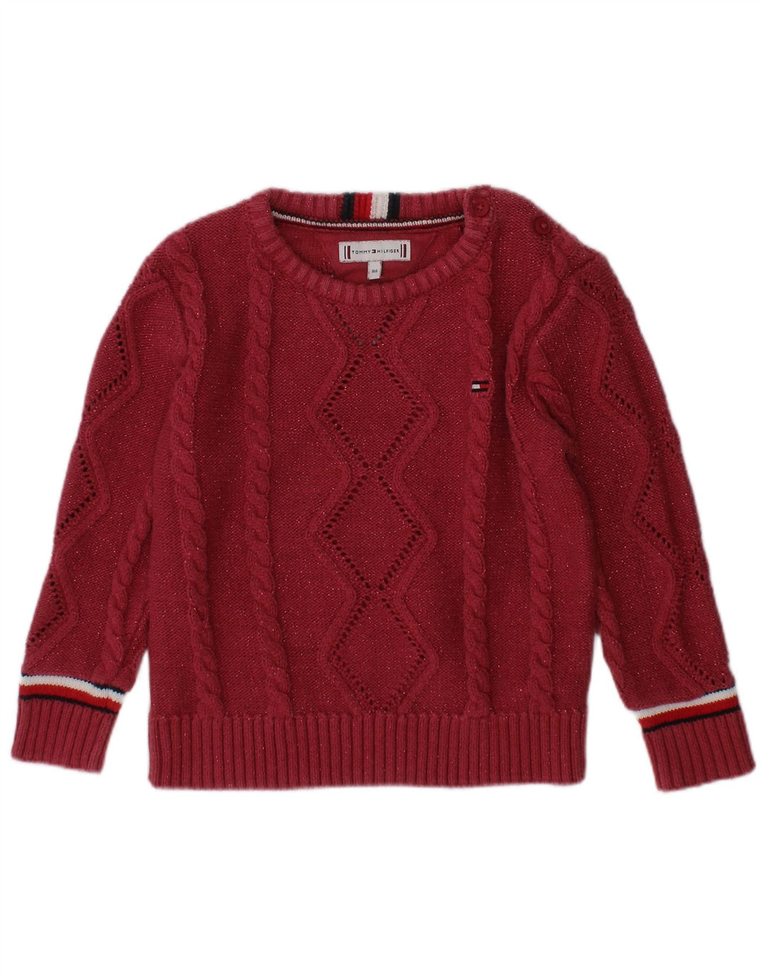TOMMY HILFIGER Baby Girls Boat Neck Jumper Sweater 12-18 Months Burgundy
