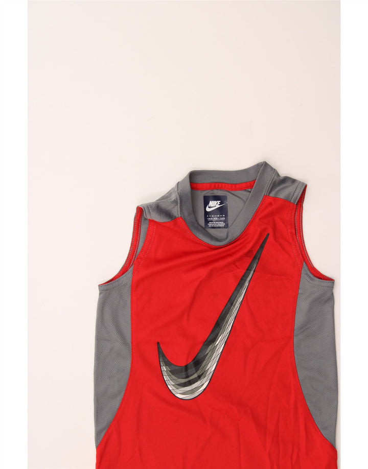 NIKE Boys Graphic Vest Top 5-6 Years Medium Red Colourblock Polyester Vintage Nike and Second-Hand Nike from Messina Hembry 