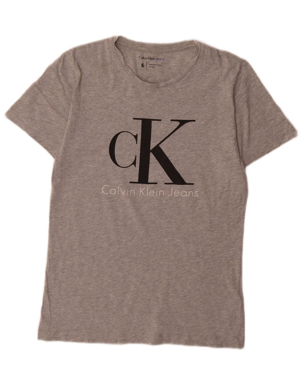 Calvin Klein Jeans Mens Graphic T-Shirt Top Small Grey Flecked Cotton