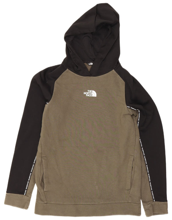The North Face Boys Hoodie Jumper 14-15 Years XL Khaki Colourblock Cotton