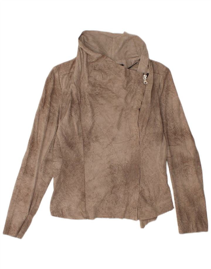 ZARA Womens Crop Bomber Jacket UK 14 Large Brown Tie Dye Polyester