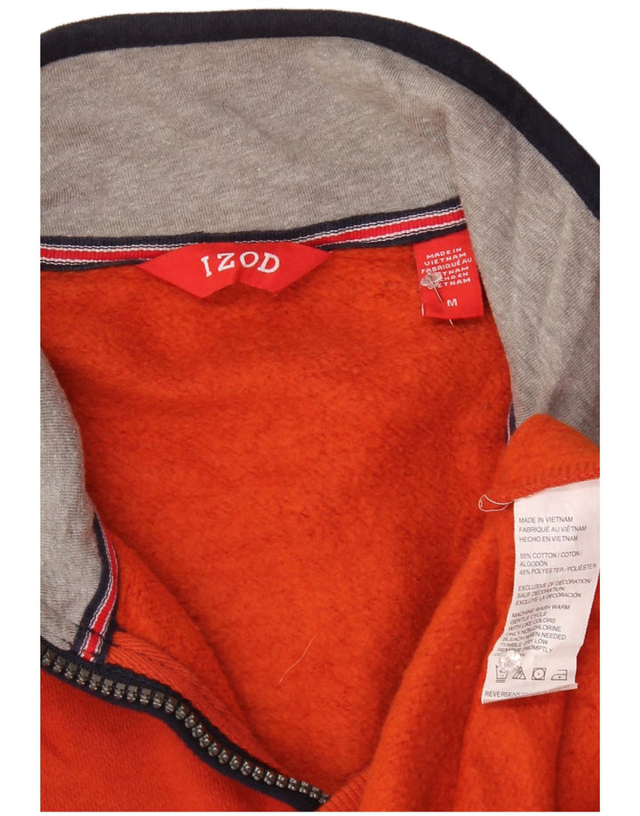IZOD Mens Zip Neck Sweatshirt Jumper Medium Orange Colourblock Cotton