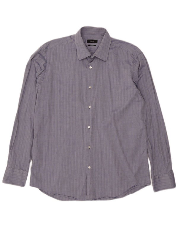 Hugo Boss Mens Regular Fit Shirt Size 41 16 Large Blue Pinstripe Cotton