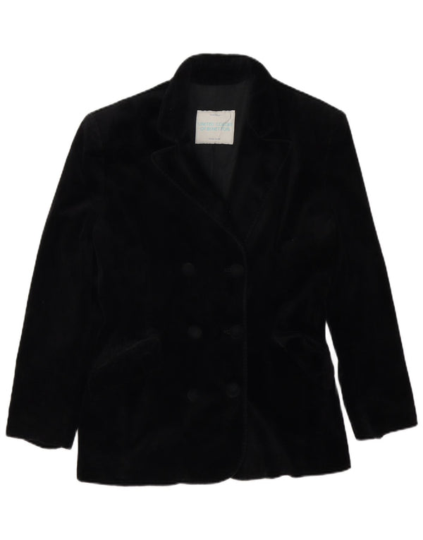 BENETTON Womens Velvet Double Breasted Blazer Jacket IT 44 Medium Black